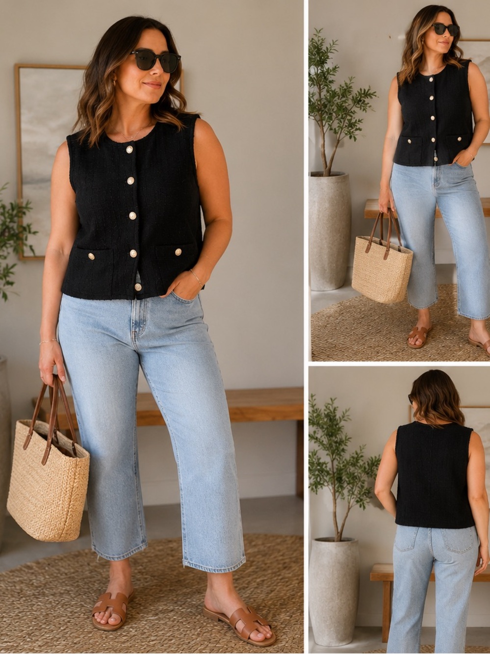 LOFT Textured Black Sweater Vest – Size Large